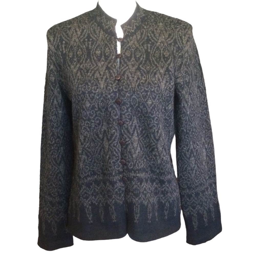 Peruvian Connection Alpaca Gray Button Front Card… - image 1